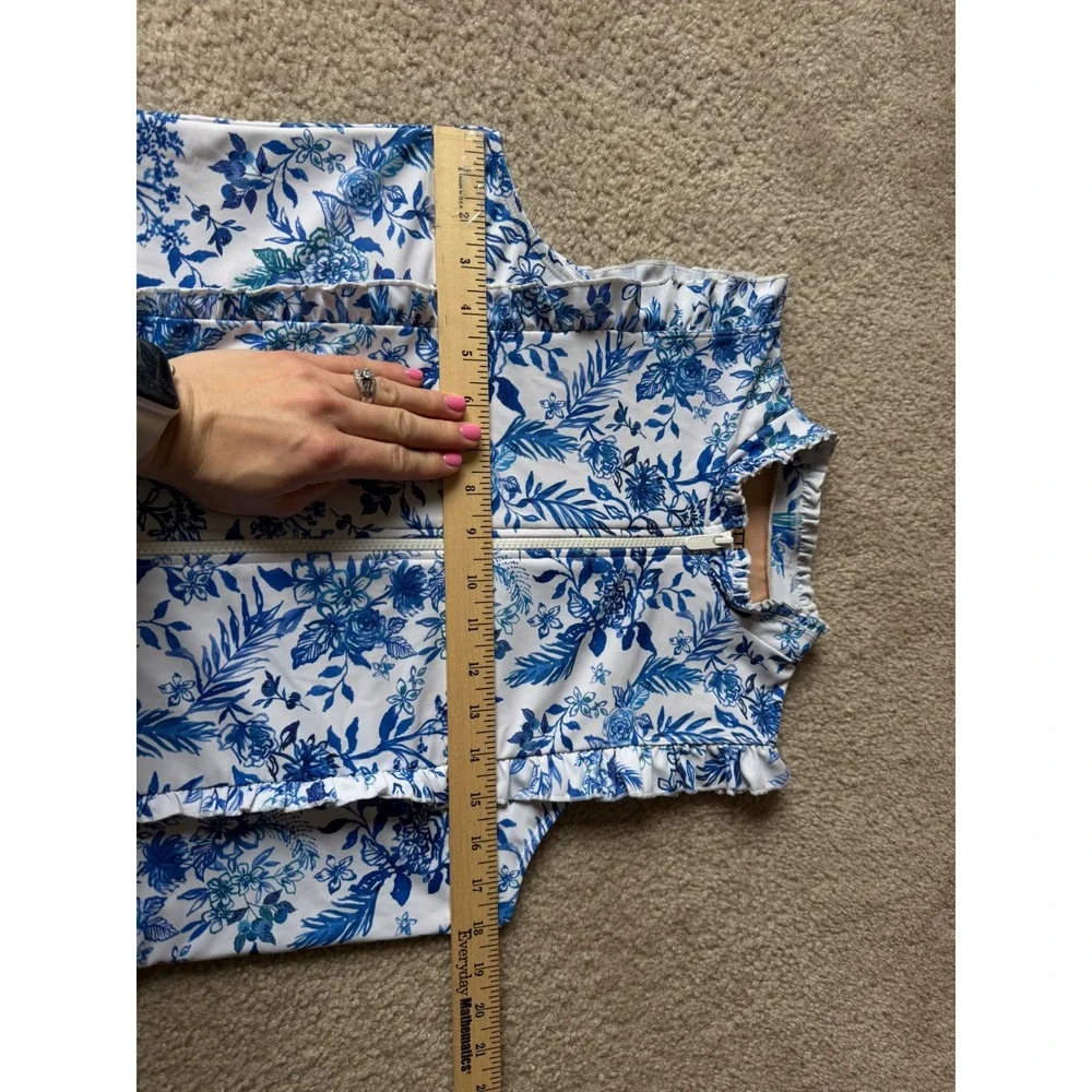 Mott50 Swimsuit Floral Ruffle One Piece Blueberry Fields Blue‎ White XL